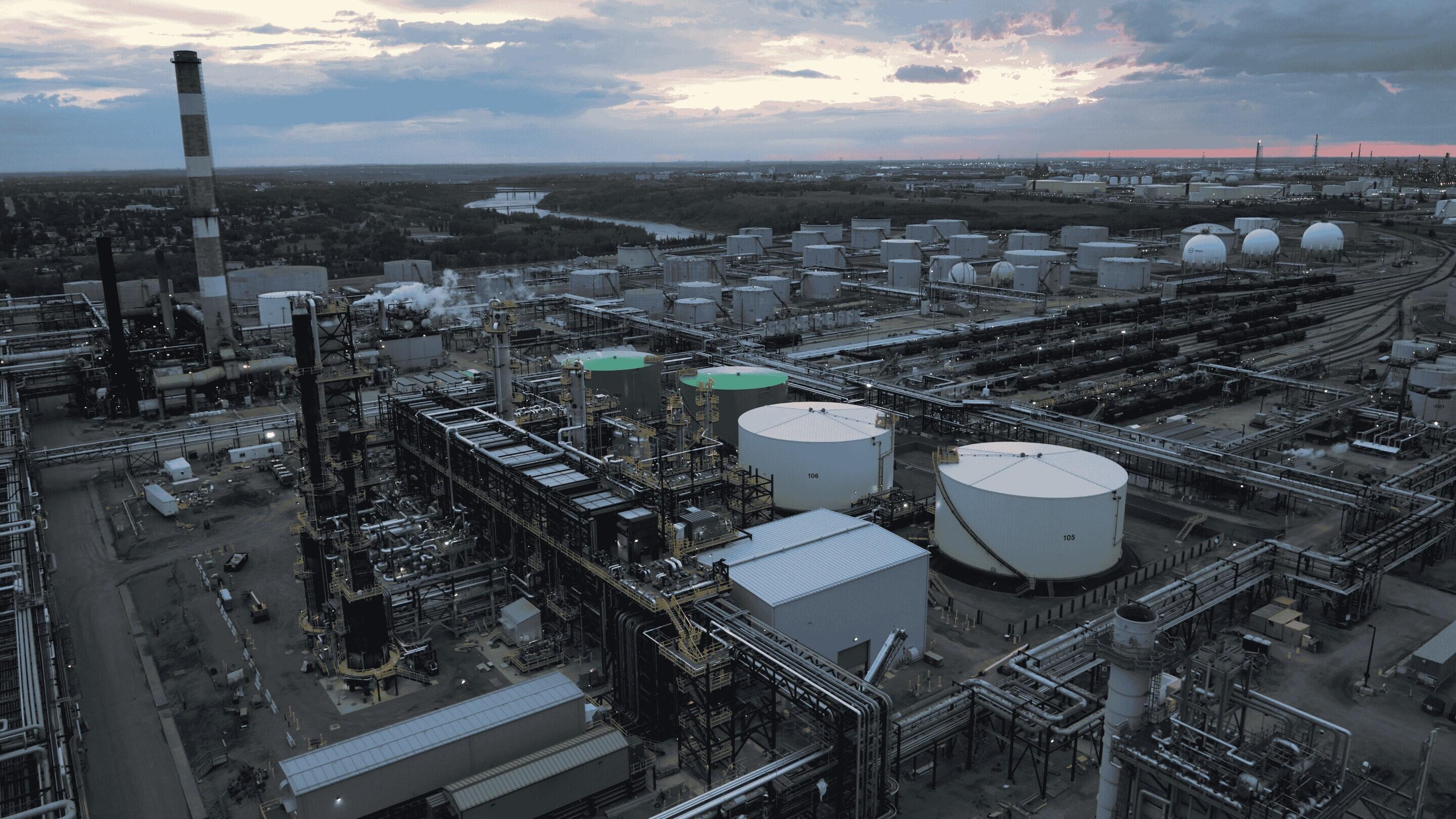 Arial view of Strathcona refinery in Canada.