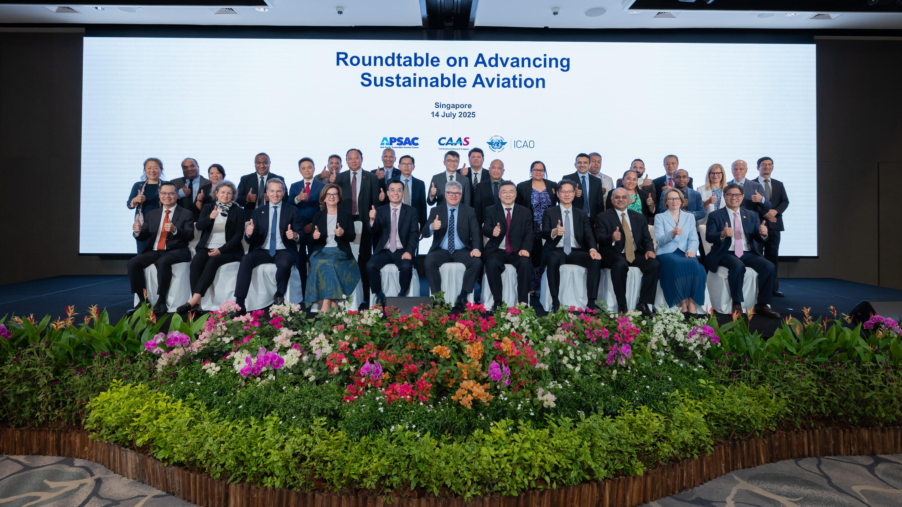 Tahmid (front row, third from right) at the Roundtable on Advancing Sustainable Aviation in Singapore. Photo credit: Civil Aviation Authority of Singapore (CAAS)