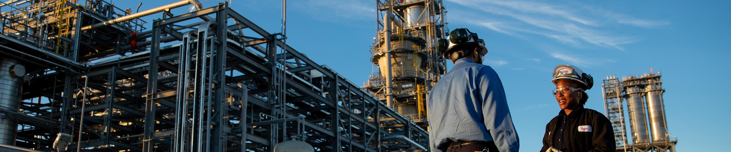 Employees at the ExxonMobil Beaumont Polyethylene Plant Expansion (BPEX) in Beaumont, Texas.