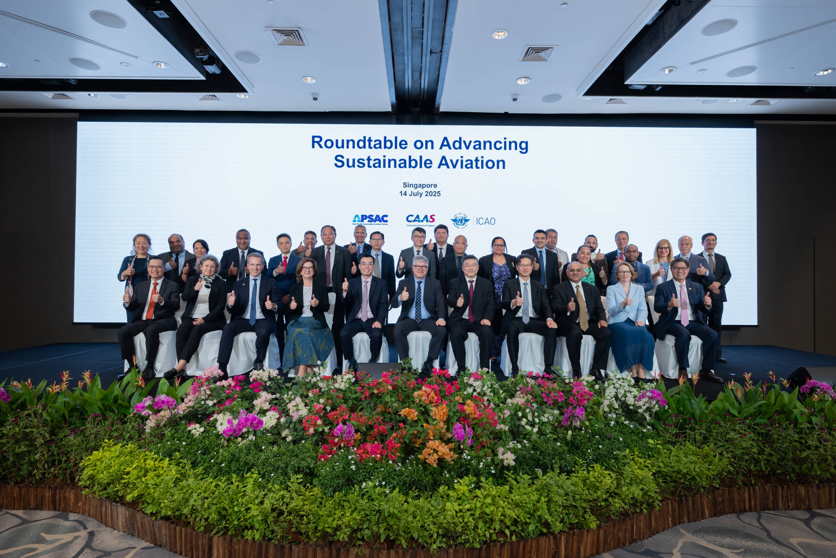 Tahmid (front row, seated, third from right) at the Roundtable on Advancing Sustainable Aviation in Singapore
