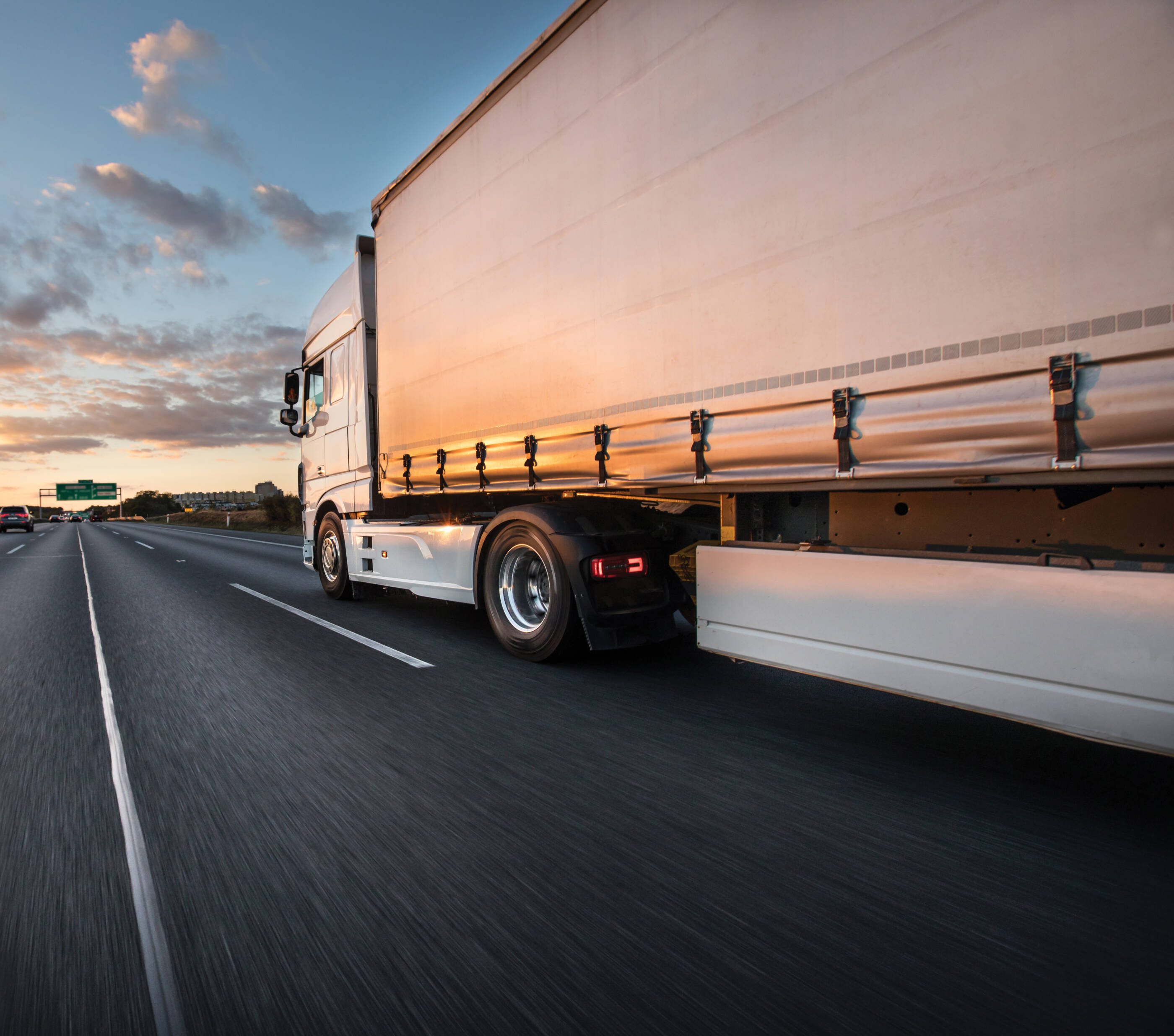 Semi truck driving on the road