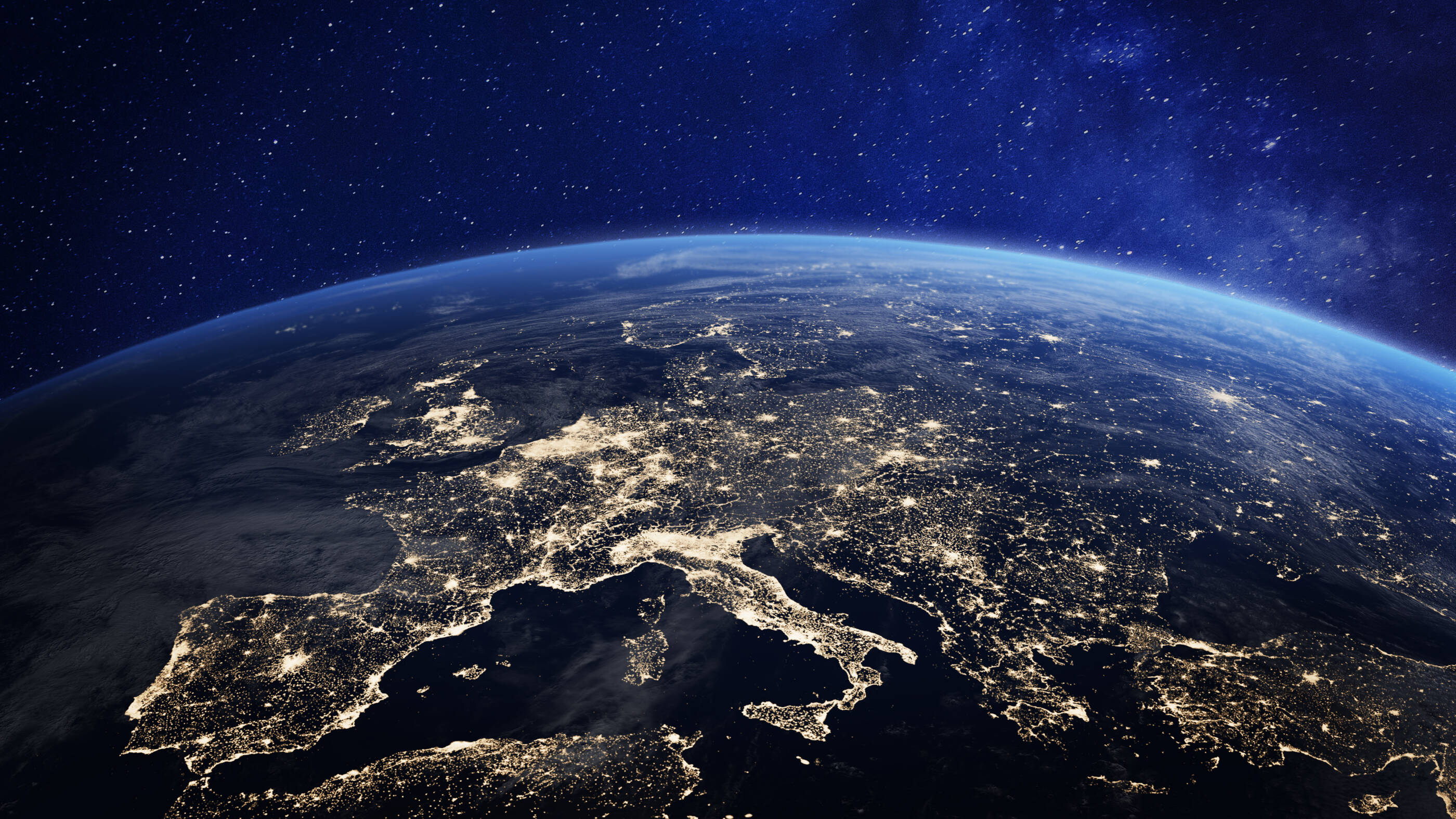 Space view of the world at night with lights