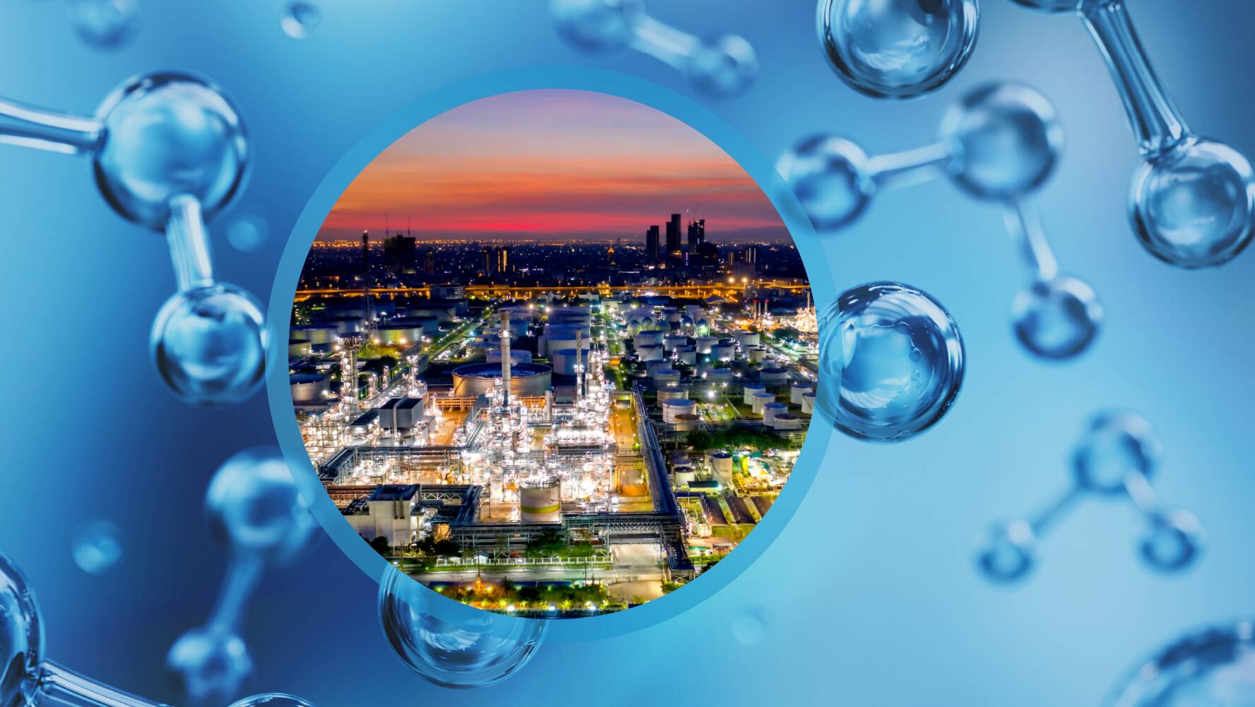 carbon molecules with ExxonMobil facility in middle