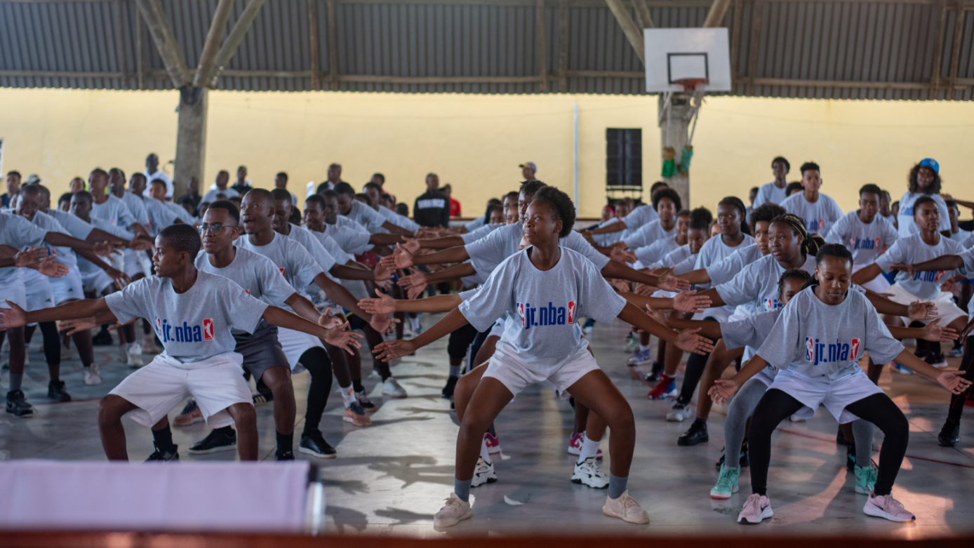 Jr NBA participants during warmups