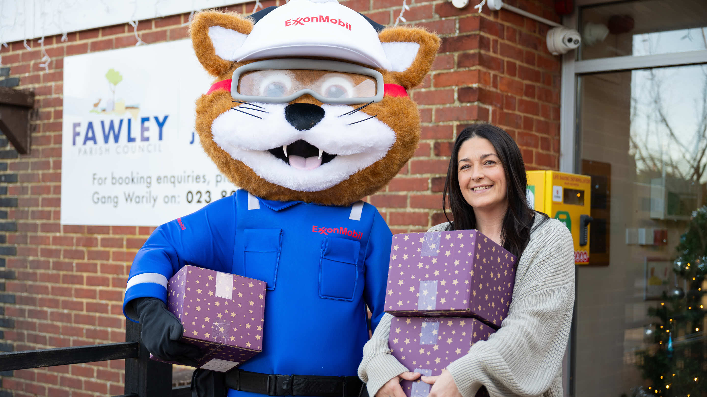 Christmas hamper volunteer and ExxonMobil Fawley's mascot