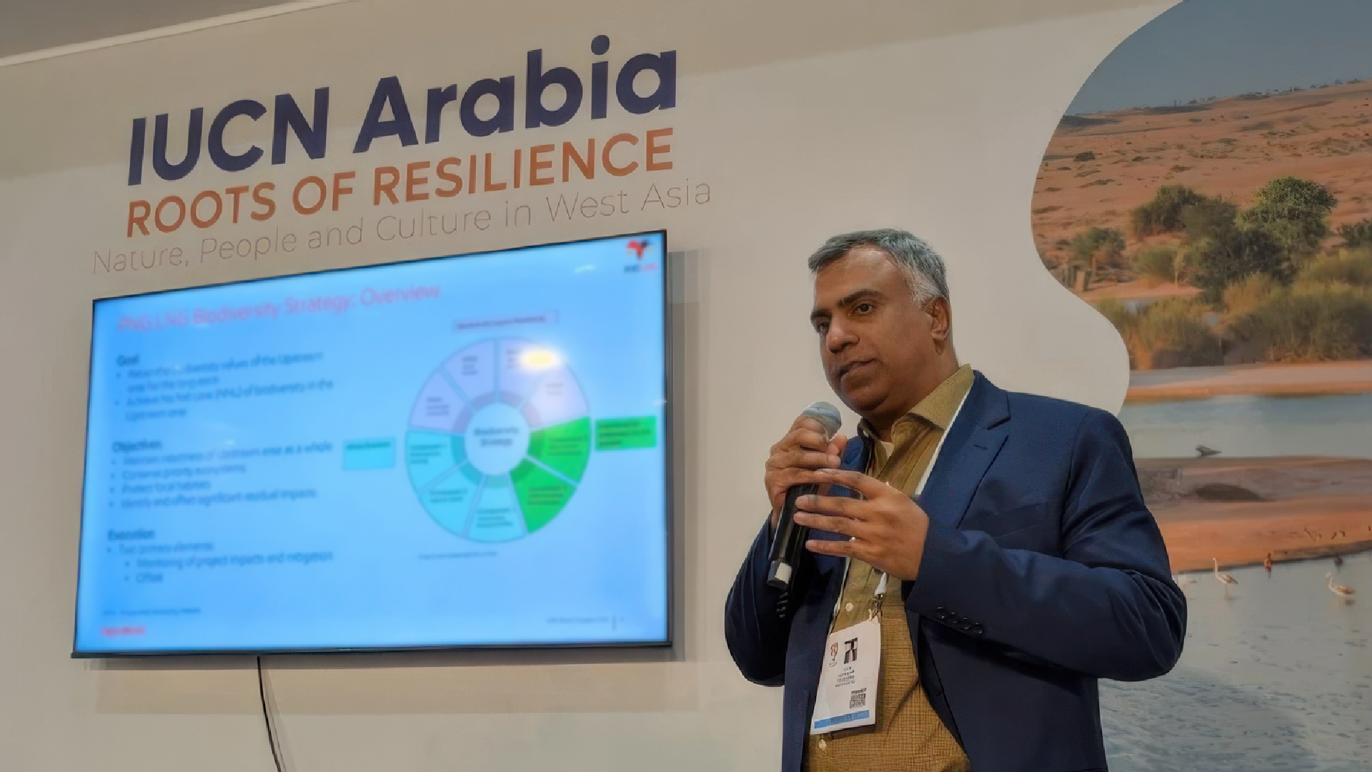 Image Ram Narayan, ExxonMobil’s Principal of Land and Biodiversity (Onshore), speaks at Ipieca’s BES peer-to-peer workshop.